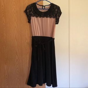 Mikarose Pink and Black Lace Midi Dress